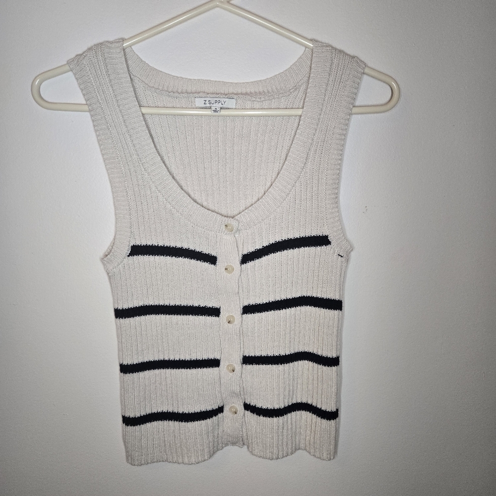 Z Supply Button Up Sweater Vest White Black Stripes Size Small